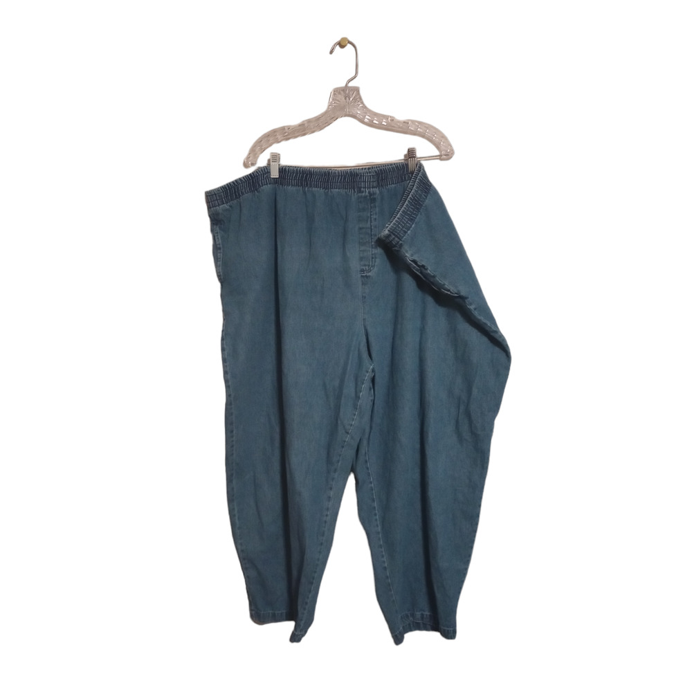 Basic Editions Elastic Waist Pull On Stretch Blue Jeans Size 4X Denim 38"L
